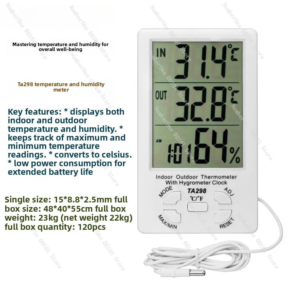 مقياس الرطوبة الحراري الإلكتروني TA318، شاشة كبيرة للاستخدام الداخلي والخارجي، مع مسبار للدفيئة للحيوانات الأليفة الزواحف، مستشعر ذكي #4