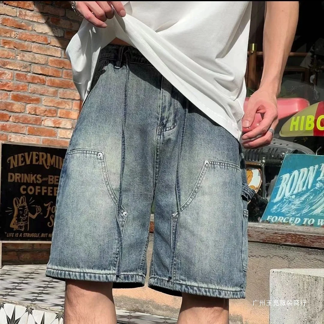 2026 Summer New Men's Tooling Denim Five-point Shorts Washed Matte Retro Trend Pants