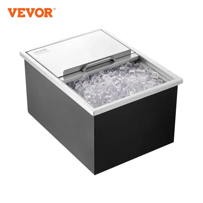 VEVOR Drop in Ice Chest Stainless Steel Ice Cooler Commercial Ice Bin with Sliding Cover Outdoor Kitchen Ice Bar