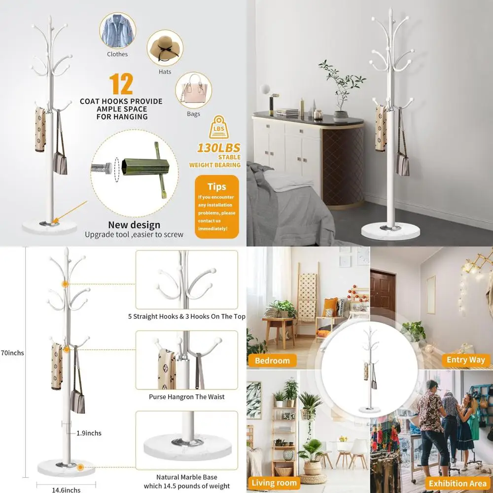 

Белая мраморная подставка-вешалка с 12 крючками для прихожей, отдельно стоящий шкаф-стойка для одежды и сумок