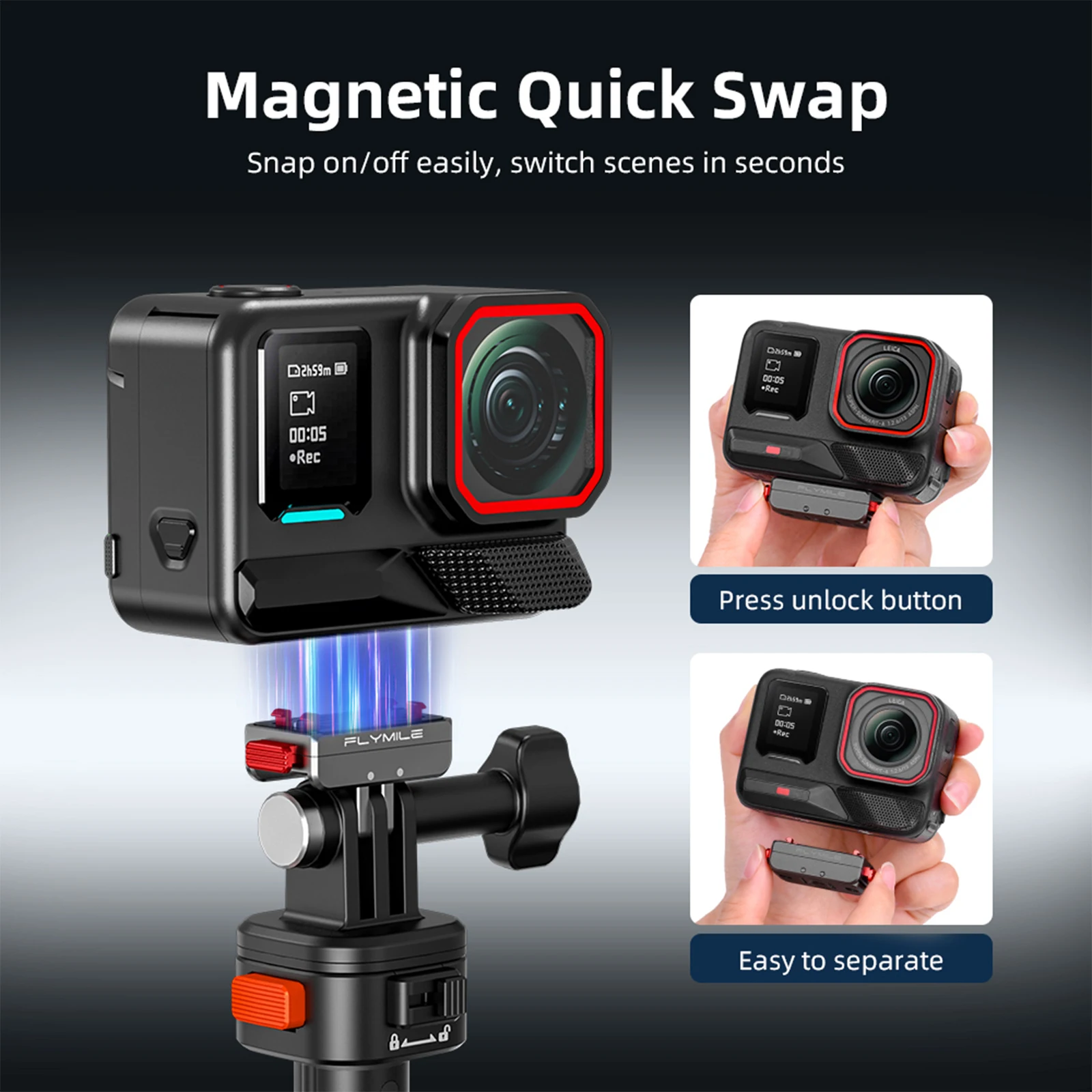 For Insta360 X5 X4 Air Ace Pro 2 Quick Release Magnetic Base Adapter Aluminum Alloy Lock Buckle Accessory