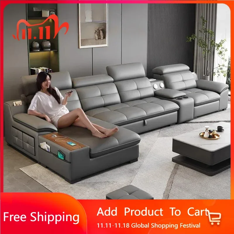 Nordic Functional Sofa Electric Adjustable Modern Storage Sofa Smart Leather Divano Letto Living Room Furniture