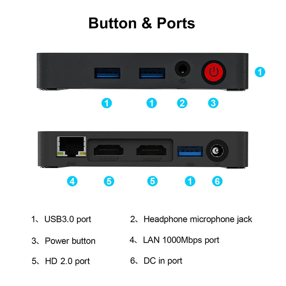 Imagem -06 - Mini pc Beelink t5 Intel Celeron N4020 Lpddr4 4gb Emmc 64gb Suporte 4k 1000m Rj45 Lan Wifi5 Bt5.0 hd Usb 30