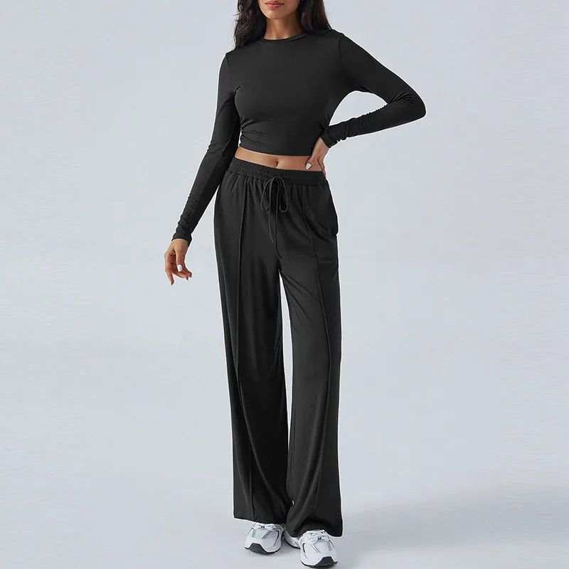 

Весенне-осенняя женская футболка с круглым вырезом и брюки на шнурке, комплект из двух предметов, спортивная одежда Y2K, спортивные костюмы свободного покроя