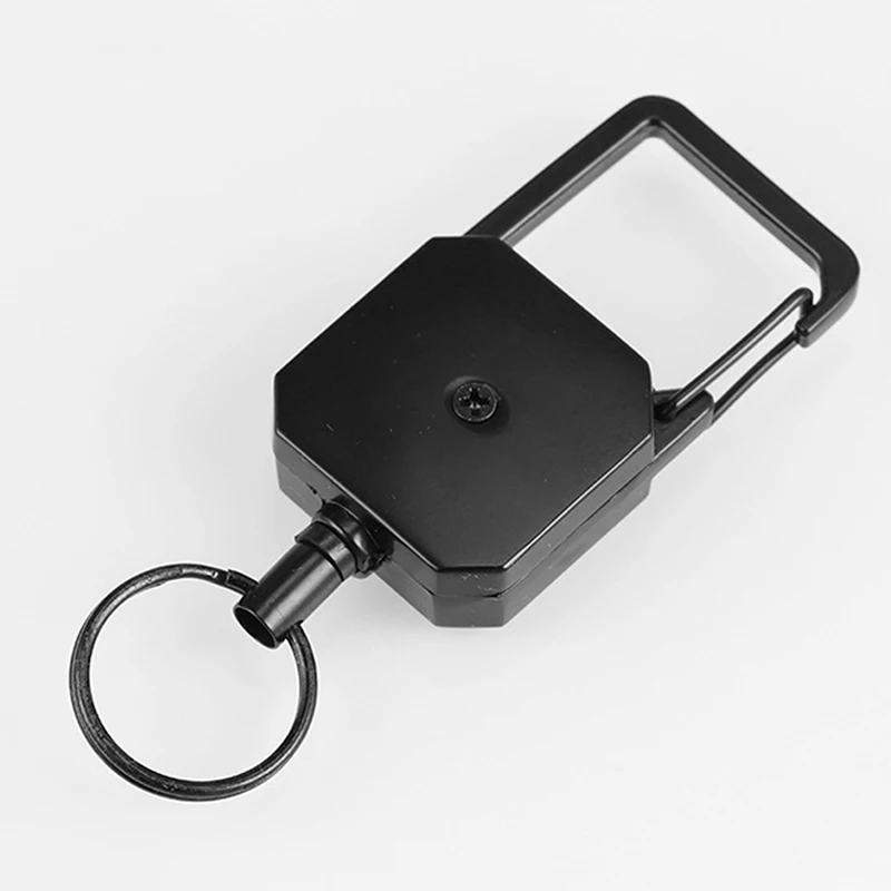 1Pc Steel Wire Rope High Resilience Retractable Key Chain Outdoor Carabiner D-type Anti Lost Easy To Pull Buckle Keyring