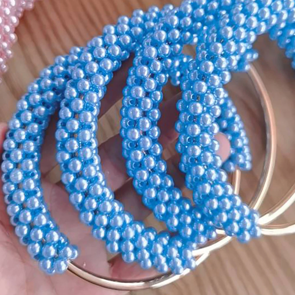 1Pc Pearls Bag Handle Round Shaped Metal Ring Handbag Handles Braided Beads Women Purse Frame DIY Handcrafted Bag Accessories