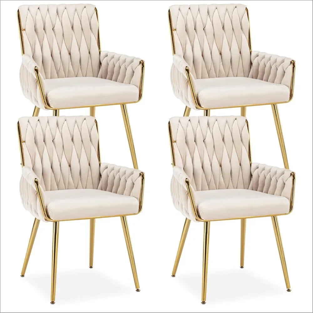 

Velvet Dining Chairs Set of 4, Dining Room Furniture Dining Chairs, Upholstered Hand Weaving Ergonomic Design Desk Chairs