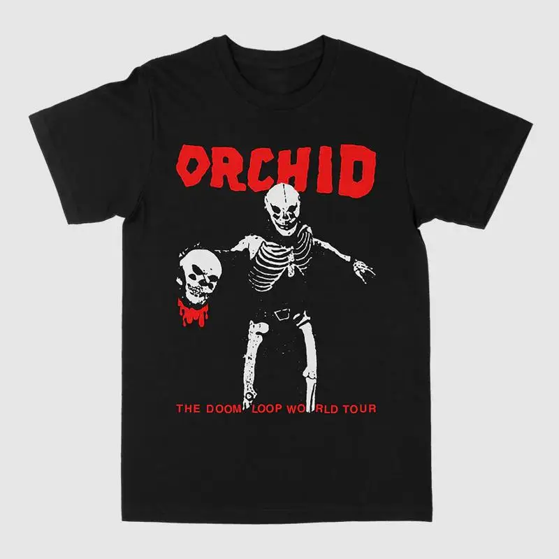 Vtg Orchid Band World Tour Cotton Black Full Size T Shirt Di154