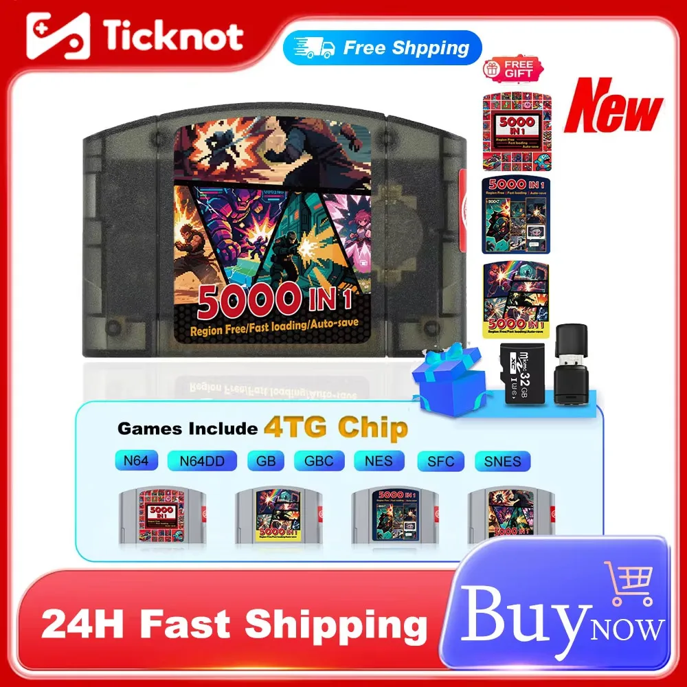 Chariot de jeu pour Console Nintendo 64 N64, cartouche de jeu avec carte TF de 32 go, Cassette de jeux 5000 en 1, sans restriction de régions