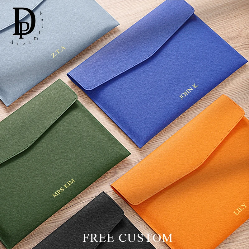 DIY Logo PU Leather A4 Paper Document Bag Custom Name Business Office File Storage Bag Student Personalize Photo Clutch Bags