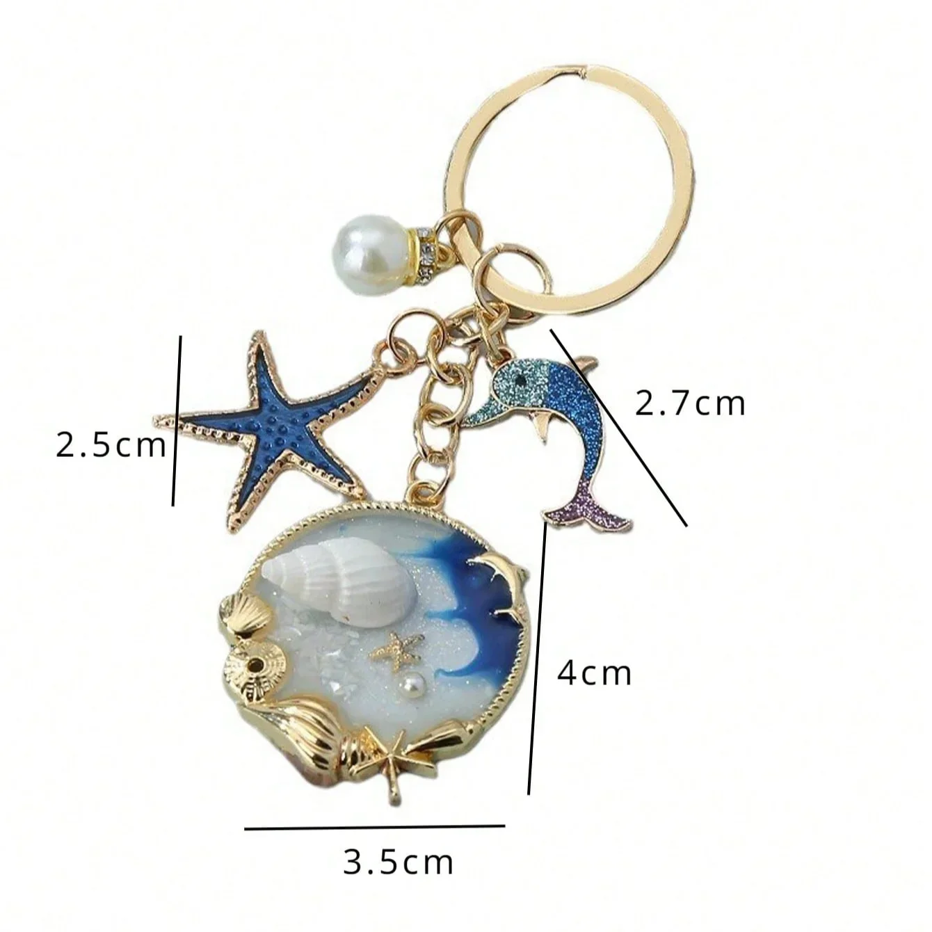 1pc Blue Ocean Themed Keychain Creative Keyring With Starfish, Dolphin And Seashell Pendant