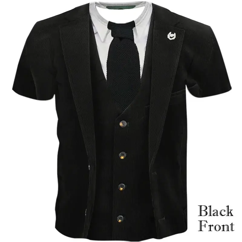 

2024 New Men's Summer T-shirt 3D Printing Imitation Suit Style Fake Two Men's Short Sleeved Casual Fun Loose Size Fashion Top