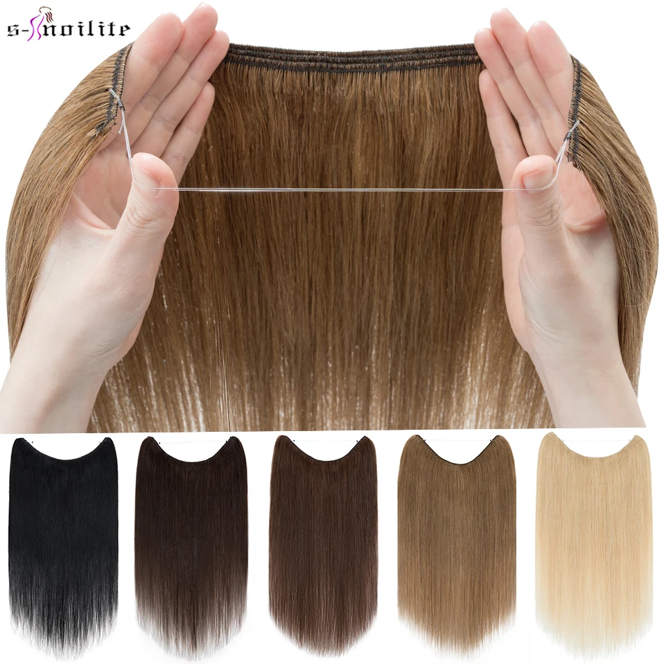 Extensiones de cabello humano con alambre S-noilite, extensiones de cabello Natural liso, extremo de cabello grueso, resaltado, línea de pescado Invisible