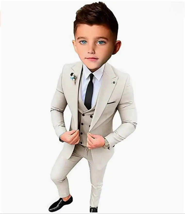 

Flower Boys Wedding Suit Beige Kids Jacket Vest pants 3Pcs Set Children Formal Tuxedo Host Dance Party Performance Dress Costume