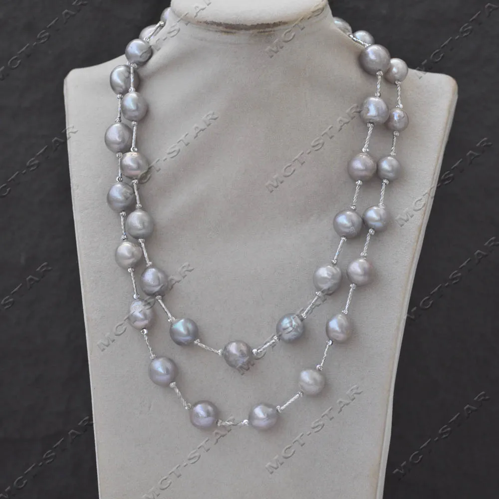 

MCT·STAR 39'' 15mm Round Gray Edison Keshi Pearl Necklace Sweater chain (Z13642)