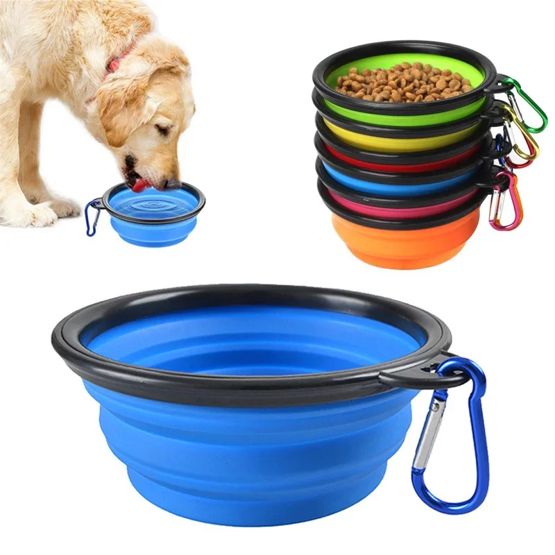 Tigela dobrável de silicone para cão e gato, 1000ml, mosquetão, tigela de viagem, comida e água, acessórios para animais