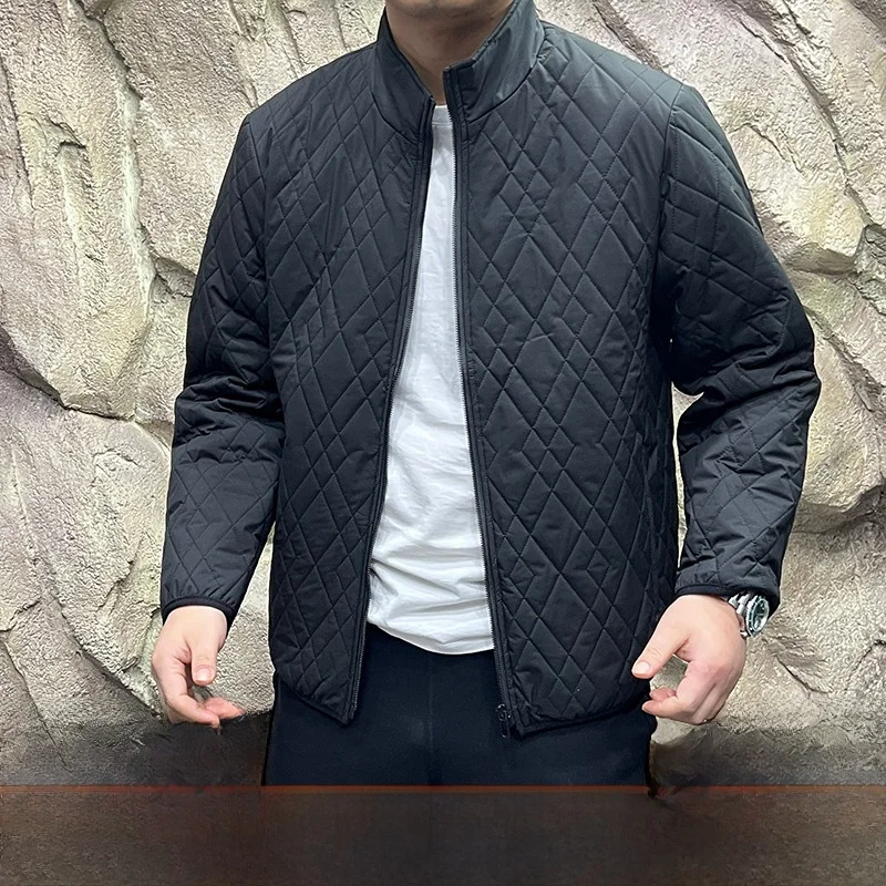 

Warm Cotton Jaet for Men Comfortable Quilted Diamond Patterned Stand Collar Autumn Winter Cotton Coat Stand Fit Long Sve