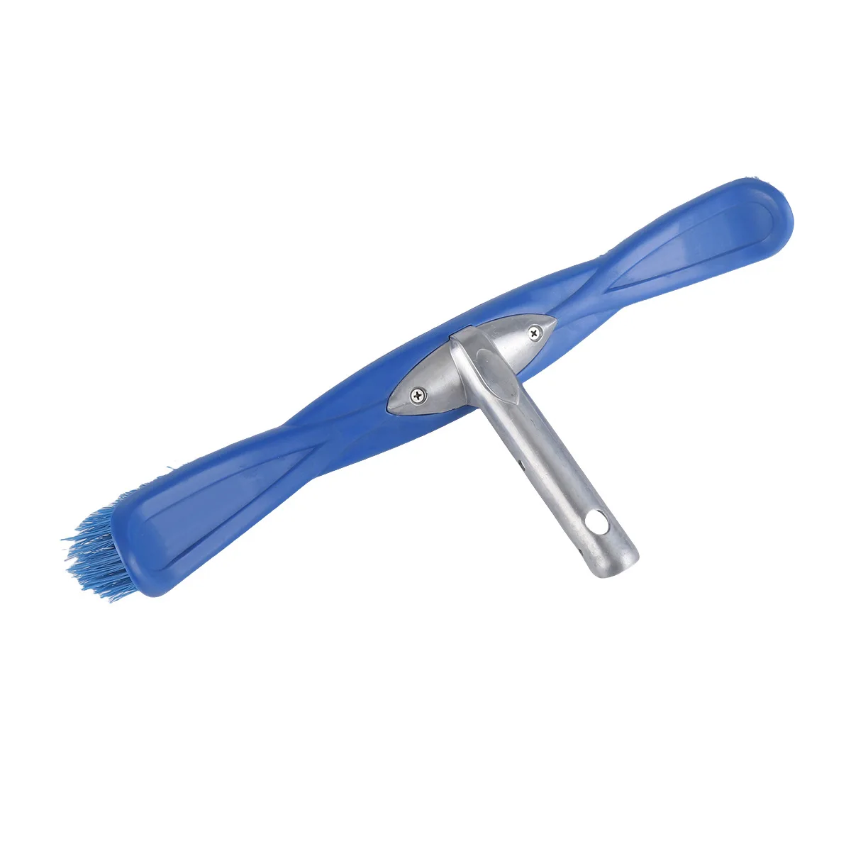 Swimming Pool Cleaning Brush 19 Inch Aluminum Handle Elastic Plastic Pool Brush Blue and White Bristles