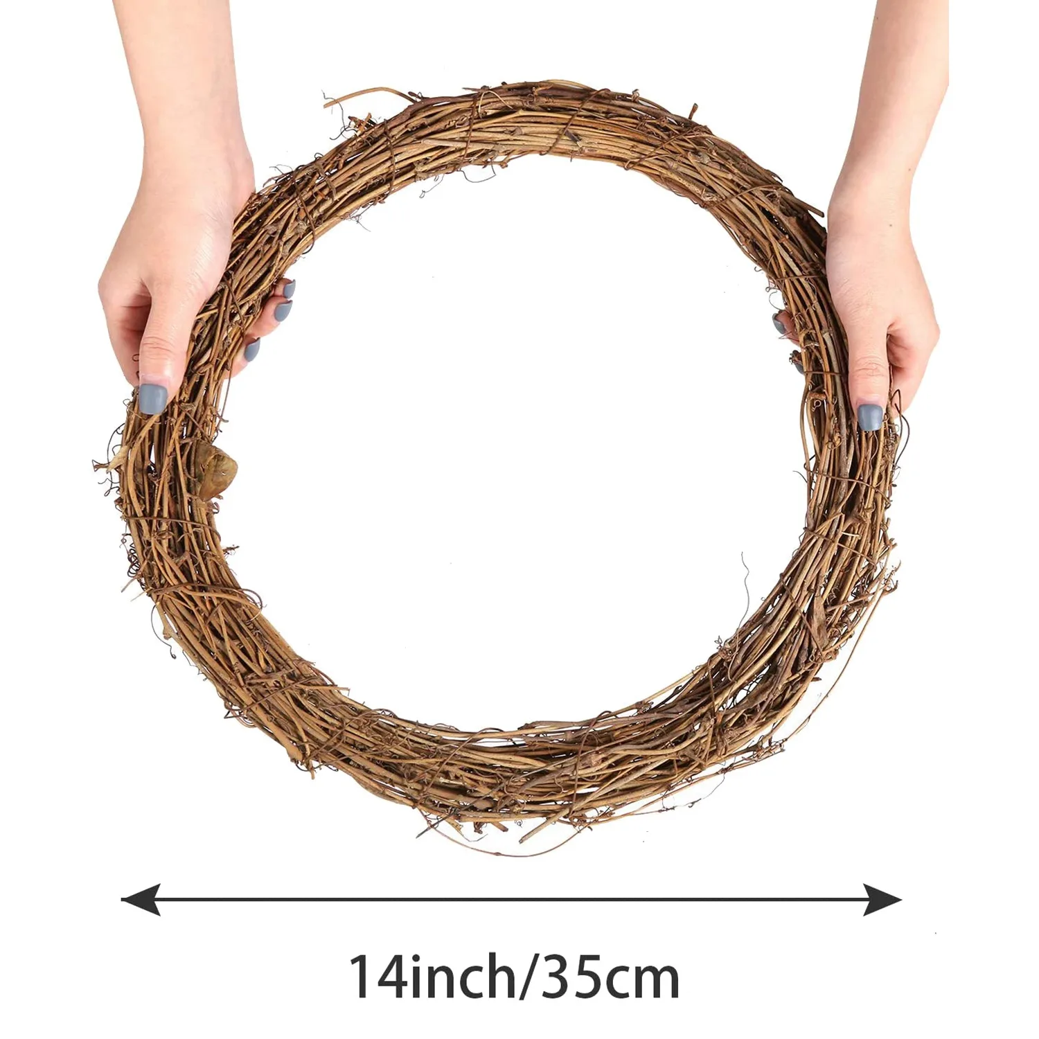 2PCS 14 Inch Grapevine Wreaths Vine Branch Wreath Rattan Wreath Garland for DIY Christmas Craft or Wedding Decors