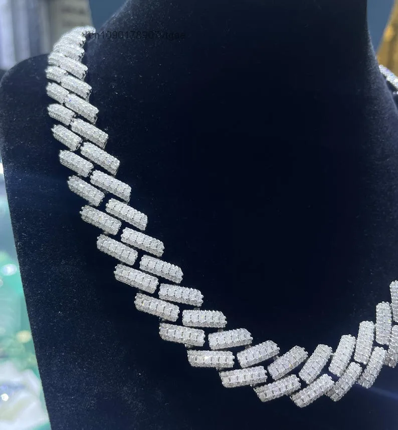 Out Iced Rapper Moissanite Cuban Link Necklace Hip Hop Party 925 Silver Fine Jewelry Trendy Fashion Party For Friends.