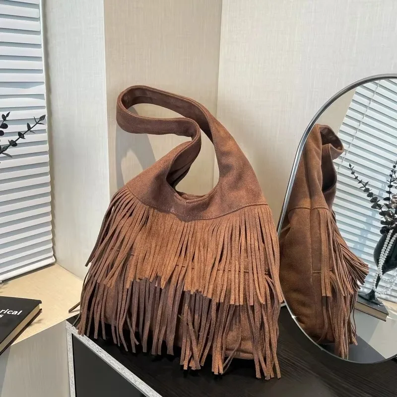

Faux Suede Tassel Shoulder Bags Large Capacity Sense of Luxury Women's Bags on Sale 2025 Brand Popularity High Quality Bags