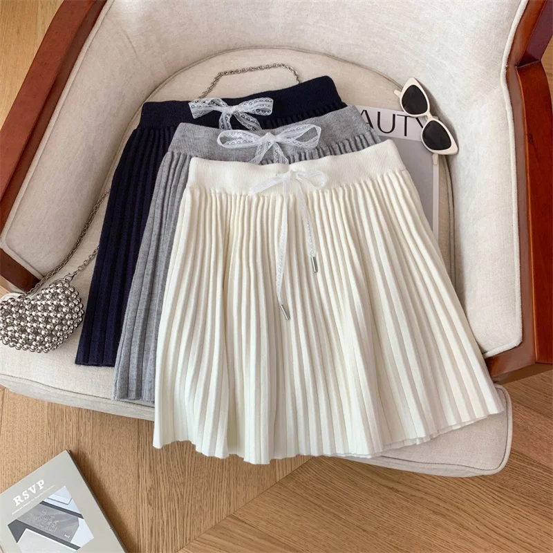 Frauen Rock Solide Einfache Elegante Kurzen Rock Beige Grau A-Line Hohe Taille Koreanische Sexy Mini Rock Plissee Herbst Winter