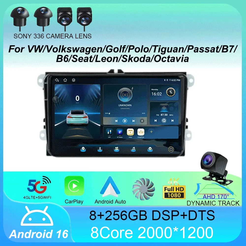 

9" Android 16 For VW/Volkswagen/Golf/Polo/Tiguan/Passat/B7/B6/Seat/Leon/Skoda/Octavia Car Radio GPS Navigation Multimedia Player