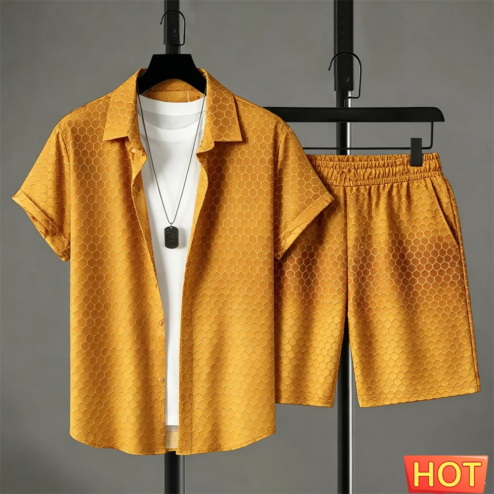 Summer Outfits Man Shirt Set Gradient Leisure Shirt Set Solid Color 2 Piece Set Leisure Vacation Outfit Two Piece Fashion Outfit view 6