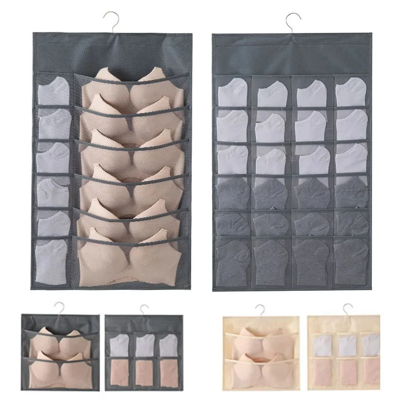 36/30/24/15/8 Grids Double-Side Underwear Socks Bra Organizer Multifunctional Washable HangingMesh Bag Clothes Divider Case