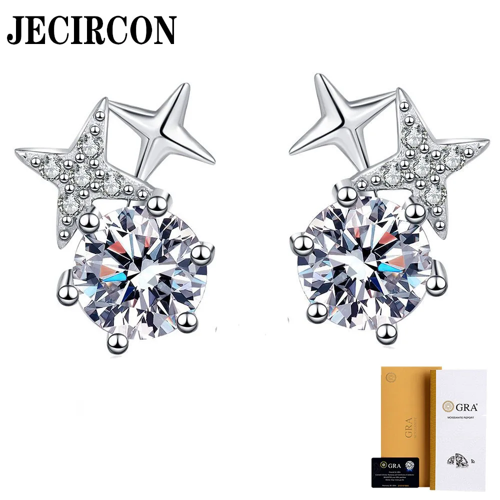 

JECIRCON Women Earrings 925 Sterling Silver Moissanite Stud Earrings Simple 6 Claws Korean Style 8-Pointed Star Ear Jewelry 1ct