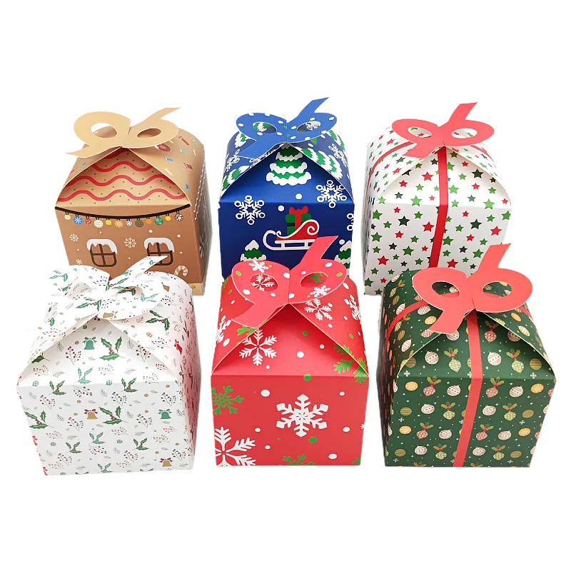 12/24Pcs Large Square Christmas Candy Box Snowflake Apple Cake Favor Gifts Packaging Box New Year Merry Christmas Party Supplies