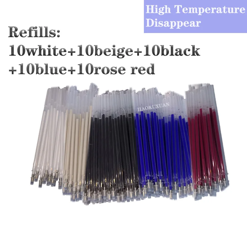 10/50pcs Heat Erasable Fabric Marking Pen Refill Black White Beige Red Blue High Temperature Disappear Sewing Dressmaking