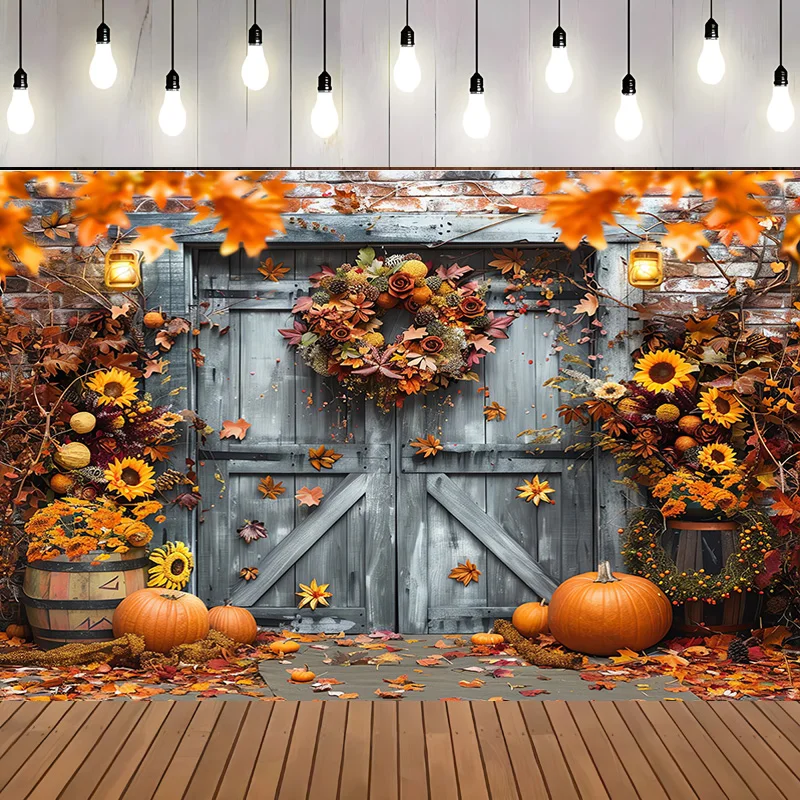 Halloween Day Autumnal Pumpkins Photography Backdrops Props Maple Leaf Scarecrow Farm Harvest Thanksgiving Background RR-20