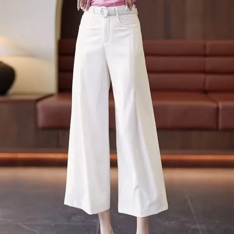 

Women's Clothing Button Sashes Pockets High Waisted Solid Color Wide Leg Loose Trousers Spring Autumn Korean Fashion Capri Pants