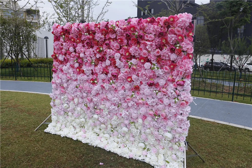 Custom Flower Wall 5D 3D Roll Up Cloth White Red Rose Artificial Wedding Decor Flower Panel Backdrop Flower Wall