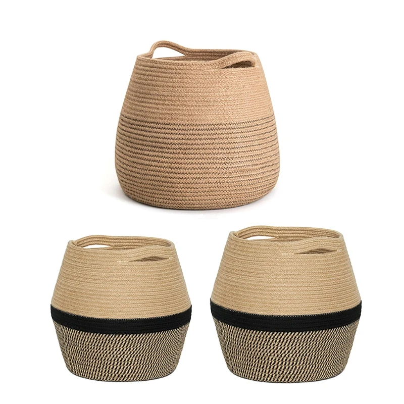 

Nordic Handmade Straw Laundry Toy Storage Basket Macrame Woven Flower Pot Plant Container Planter Holder Home Dropship