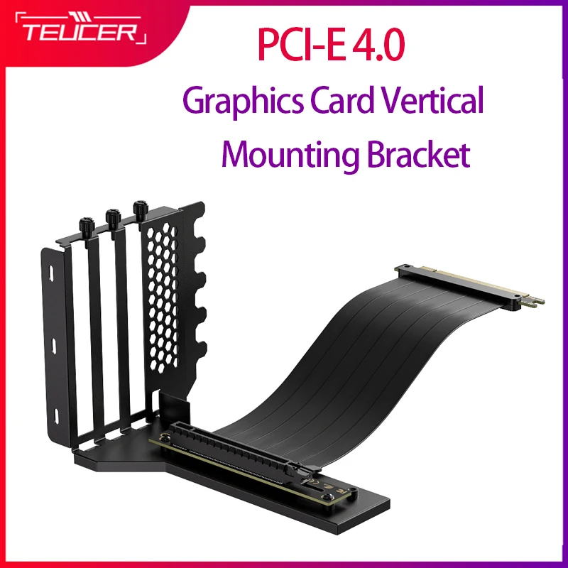 TEUCER PCI-E 4.0 Graphics Card Vertical Mounting Bracket 200mm PCI-E 4.0 x16 Extension Cable Holder GPU Mounting Bracket Kit