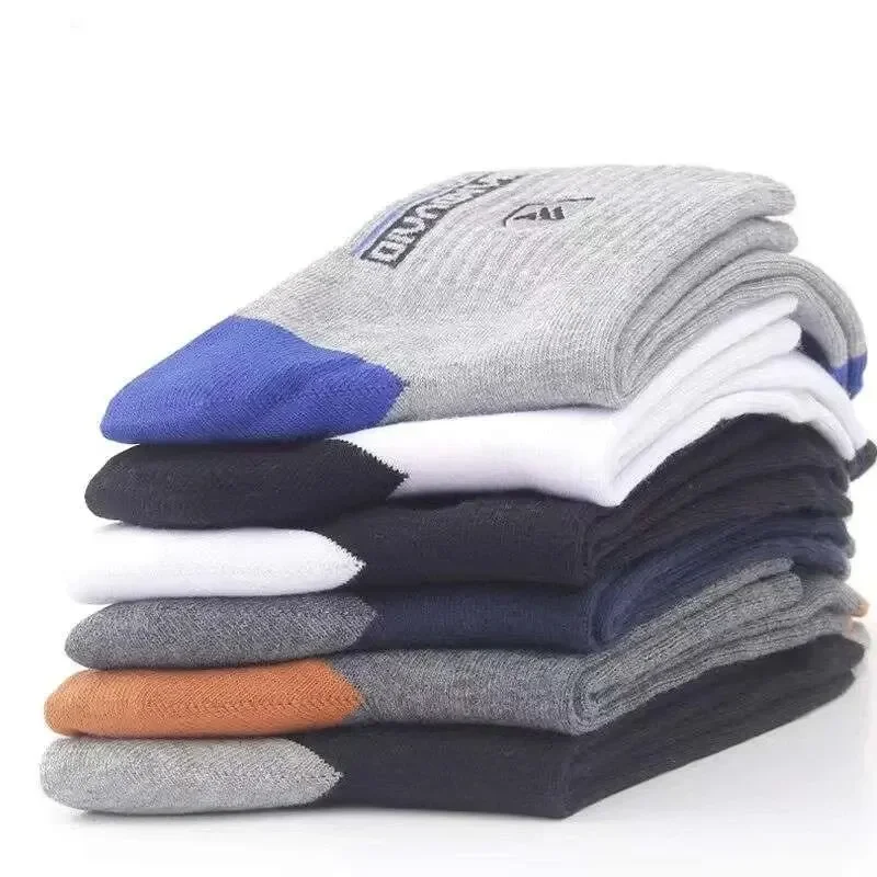 5 Pairs Men's Mid-Calf Socks Cotton Breathable Warm Sports Socks Autumn Winter Sweat-Absorbing Long Casual Trendy Style