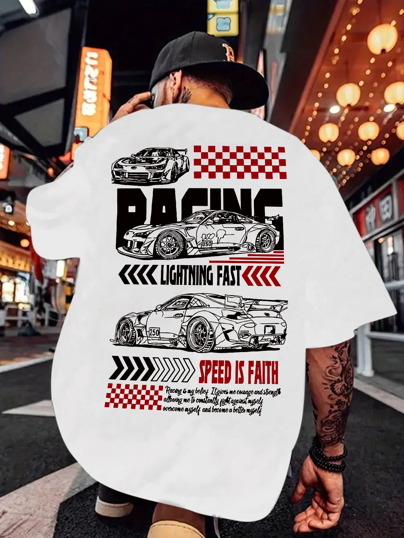 Sommer 2025 Neues Herren-T-Shirt Hip-Hop Lässige Mode Sportwagen-Muster-Druck Herren-Kurzarmshirt – Detail 4