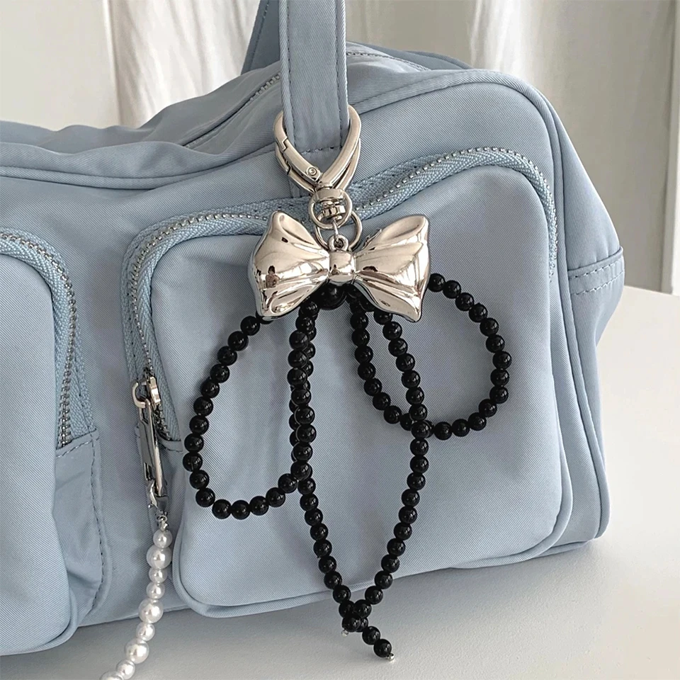 Yupsk Elegant Sweet Beads Pearl Bowknot Keychain Heart Pendant Keyring Y2K Aesthetic Key Chain Holder for Girl Bag Accessories