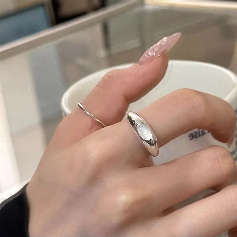 

PANJBJ 925 Sterling Silve Moonstone Ring for Women Girl Gift Minimalism Design Versatile Adjustable Jewelry Dropshipping