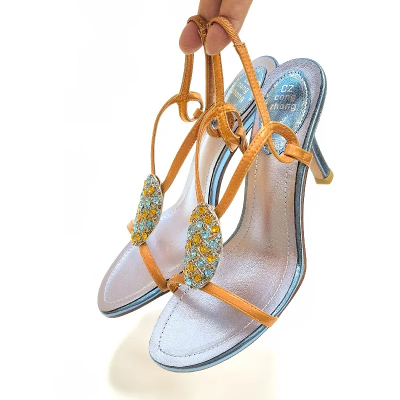 Women's Sandals Summer New Sexy Open-Toe High Heels Exquisite Water Diamond High Heel Sandals for Women Fashion Shoes Sandalias