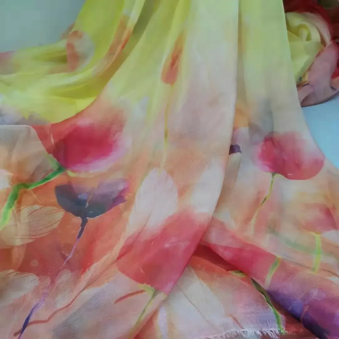 30d Chiffon Dress Position Tullip Print Beach Skirt Long Skirt Scarf Ribbon DIY Fabric