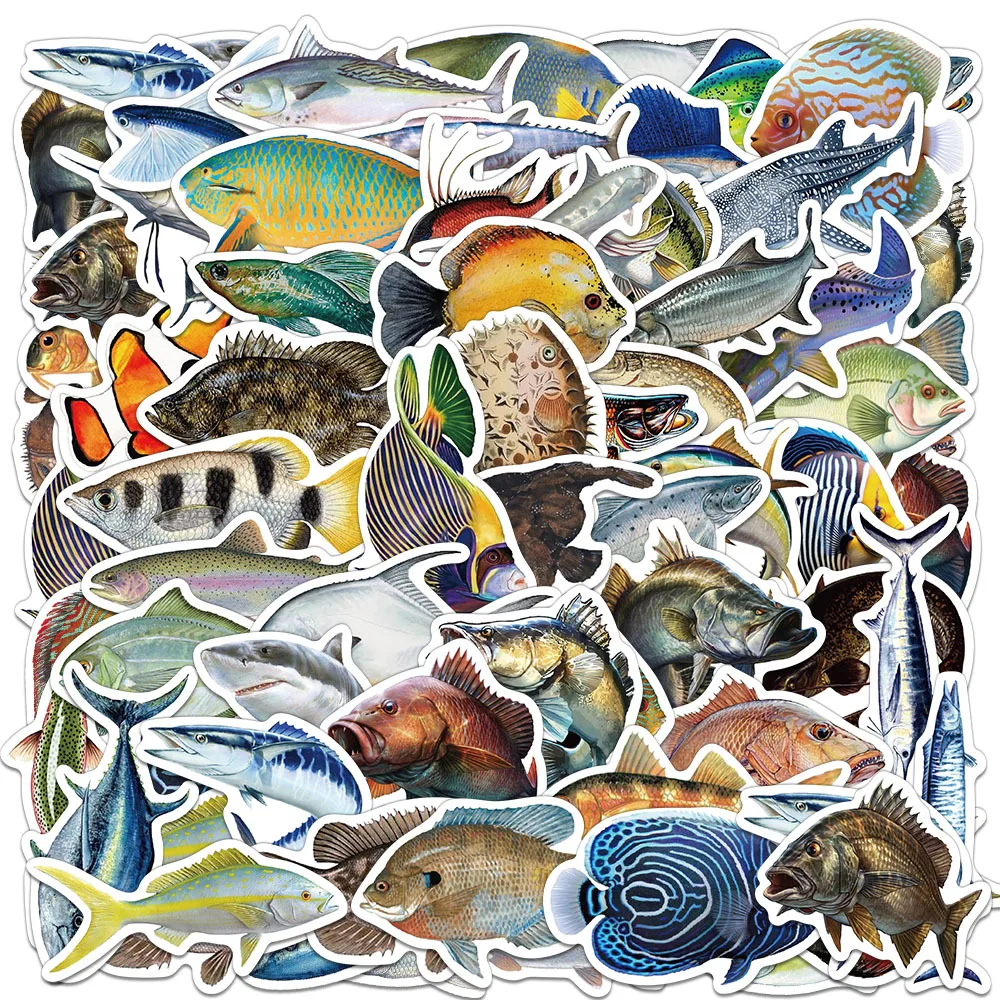 

50 шт., наклейка с рыбой, блокнот, граффити, ноутбук, водостойкий телефон, бумага для скрапбукинга, холодильник, сделай сам, креативные наклейки для багажа, наклейка