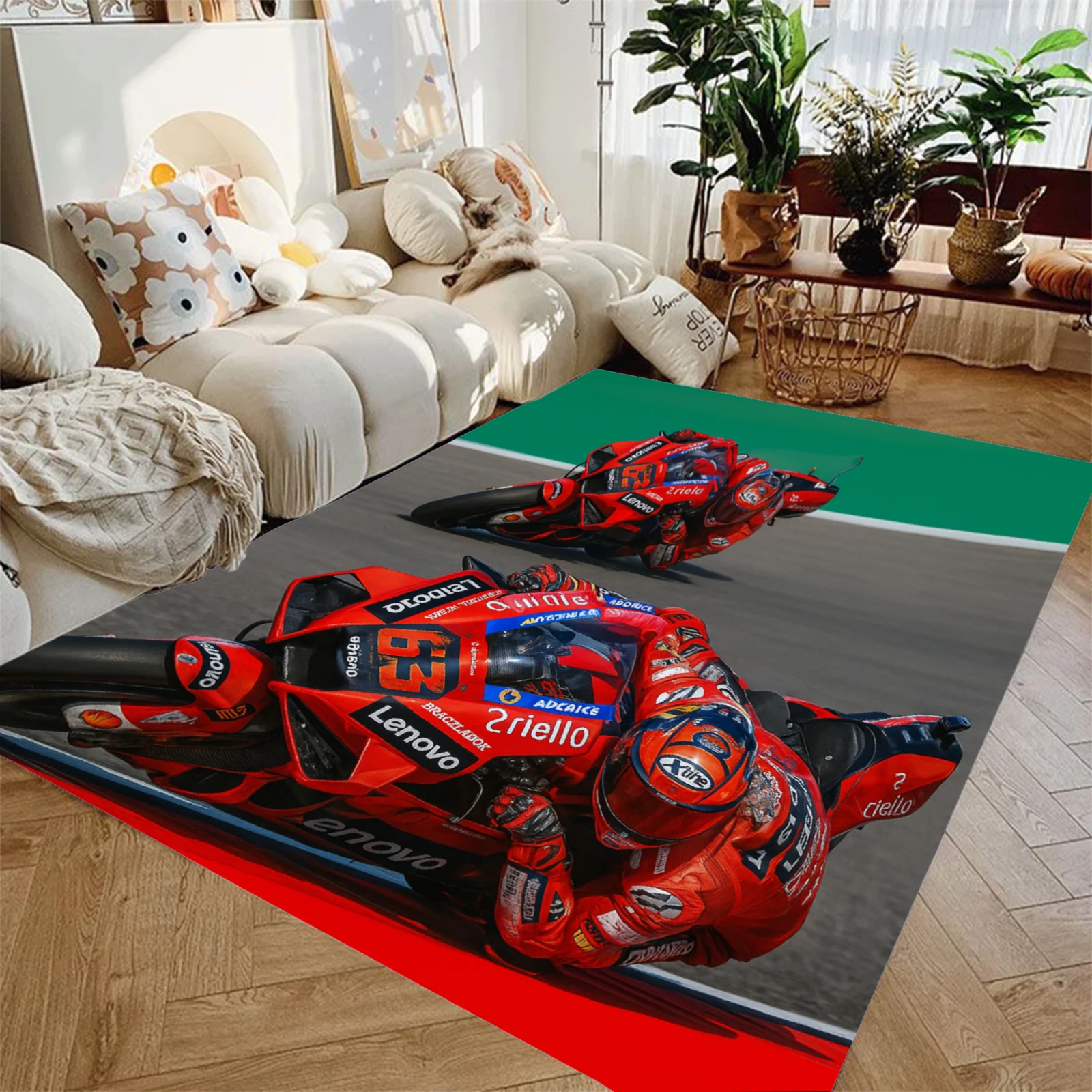 

1pc Oversized Carpet Racing motorcycle Print Bedroom Decor Kid Nonslip Parlor Floor Mat Surface Comfortable Carpet Birthday Gift