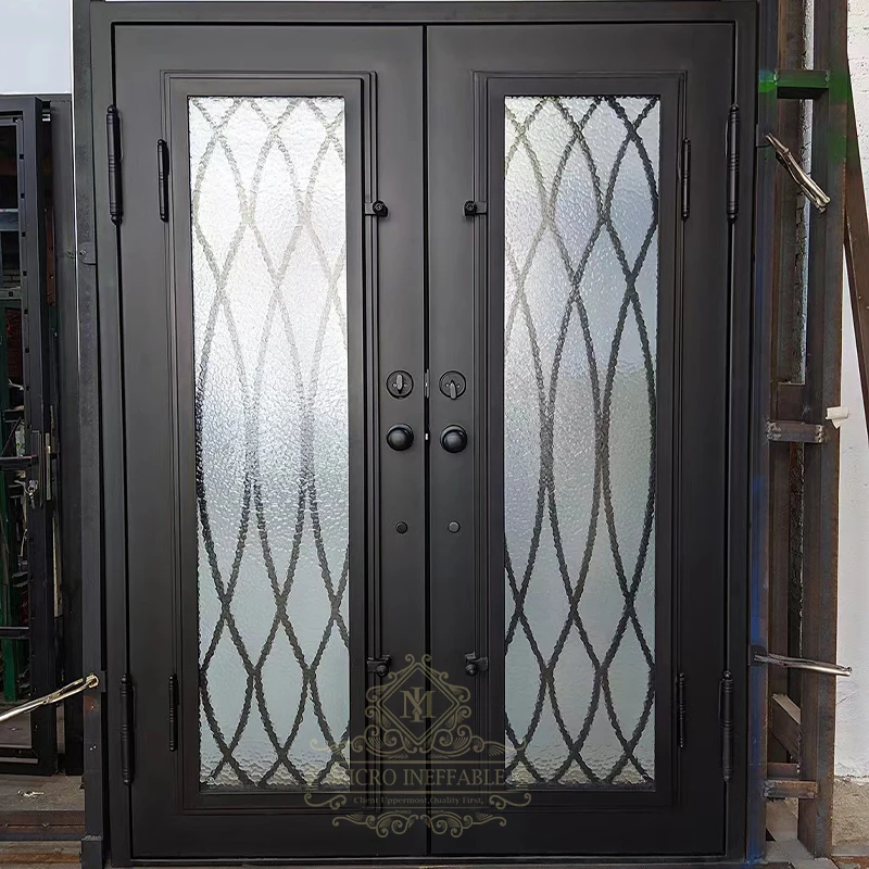 Professional Manufacture Exterior Wrought Iron Security Door Main Front Double Entry Door For House