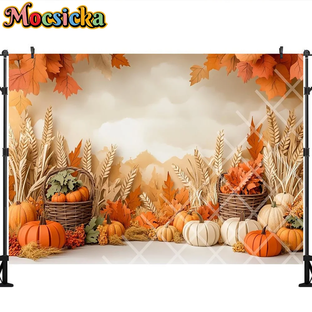 Mocsicka Photography Backdrop Autumn Harvest Floral Pumpkin Decoration Kid Thanksgiving Day Portrait Backgrounds For Photographs