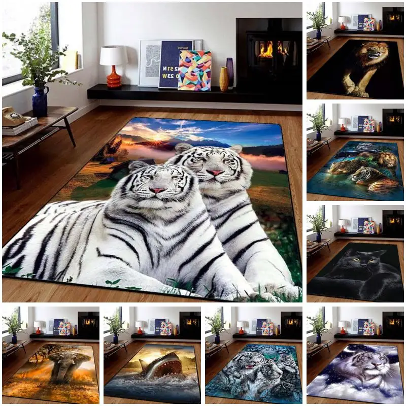 Lion and Tiger Carpet Elephant Pattern Indoor Door Mat Large  Decorative    Kids Rest Upholstery