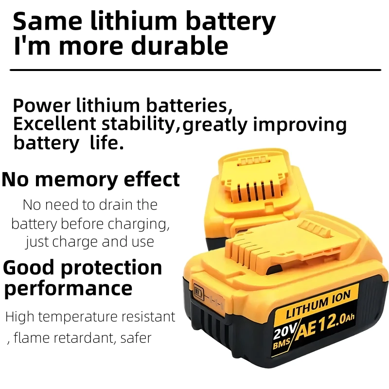 100%  New 12000mAh 20V for Dewalt Power Tool Battery DCB206 20V 12.0Ah Battery DCB206 20V Battery DCB205 DCB204-2 DCB200.