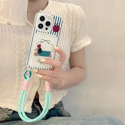 Card bag transparent painted apple sausage dog phone case with hanging rope For iPhone 11 12 13 14 15 16 pro max